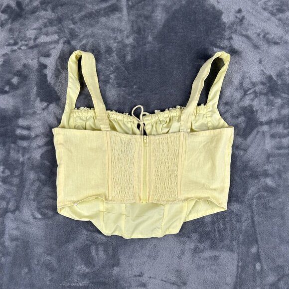 Pale Yellow Corset Crop Top Bustier Womens M Milkmaid Y2K Cottagecore - Picture 4 of 7